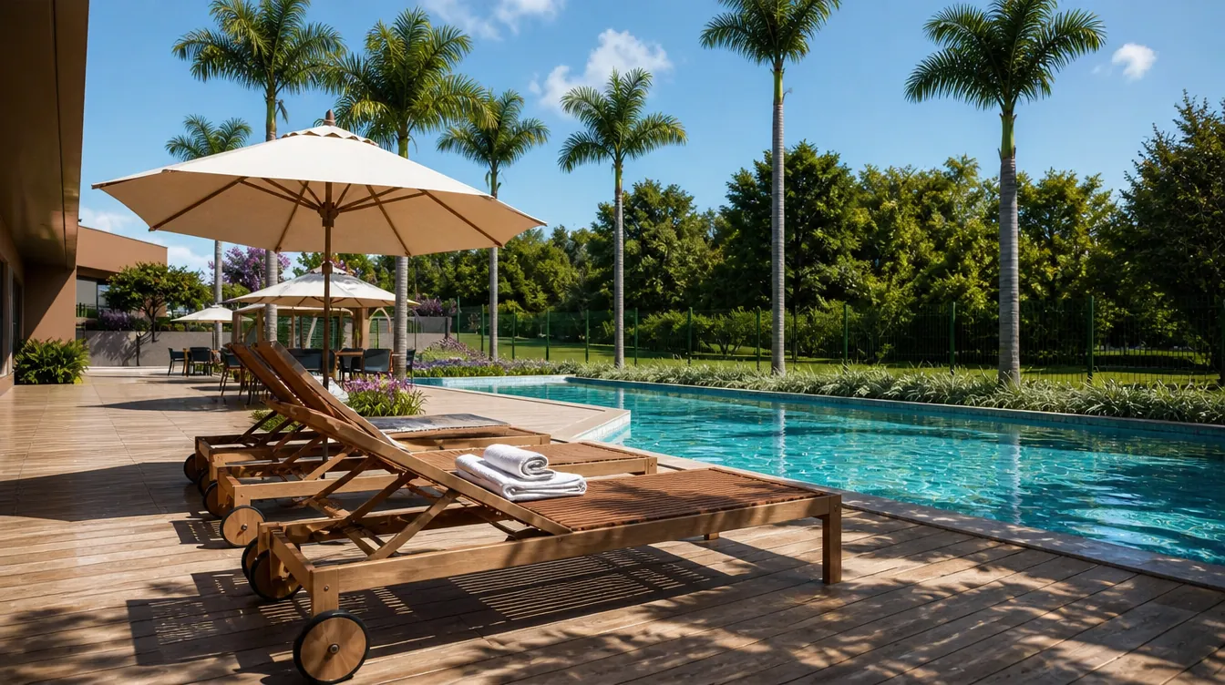 Perspectiva ilustrada da piscina adulto com deck